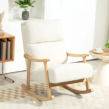 HOMCOM Rocking Chair, Ergonomic Swivel Chair, Armchair, Still Chair with Velvet-Look, Rocking Chair with a Load Capacity of 120 kg, for Bedroom, Living Room, Cream White | Aosom