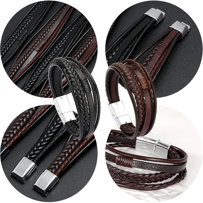 Чоловічий шкіряний браслет, чорний, персоналізований, чудовий подарунок (21 см)