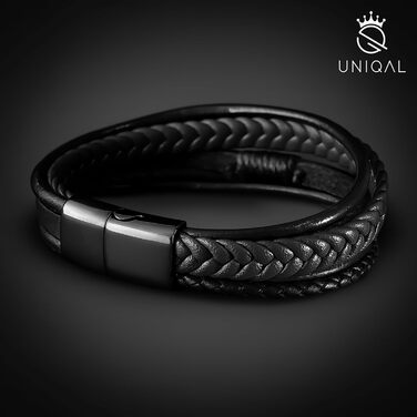 Браслет чоловічий шкіряний UNIQAL 'FEATHER' з нержавіючої сталі, 23 см (чорний)