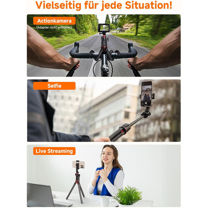 Штатив для смартфона Rollei з автоматичним відстеженням обличчя та стабілізацією відео, 360° для TikTok Live Streaming, вбудований акумулятор, гнучкий трипод