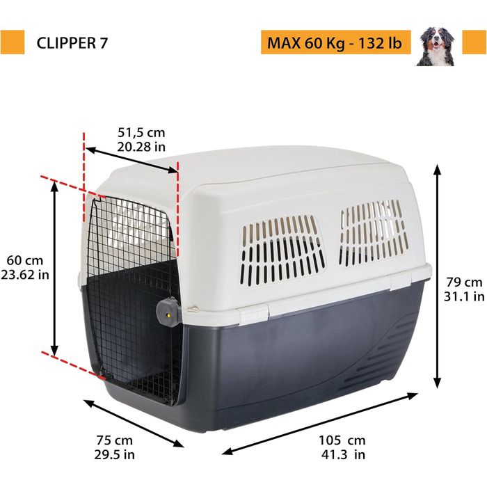 Транспортна переноска для собак Ferplast Clipper 4, IATA-сертифікована, середнього розміру (105 x 75 x 79 см), до 20 кг