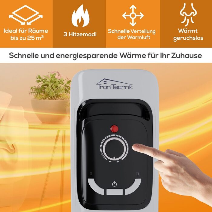 Масляний радіатор Tronitechnik® TT-OR 311 - електрообігрівач з 3 режимами, 11 ребер, 2500 Вт, білий