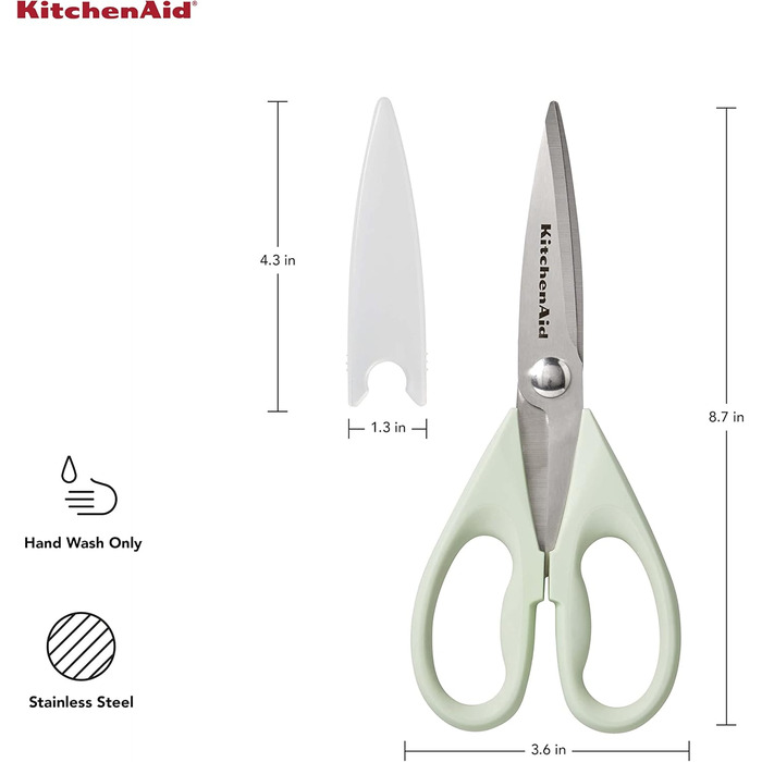 Універсальні кухонні ножиці KitchenAid з чохлом, зносостійкі з нержавіючої сталі, можна мити в посудомийній машині, ергономічна м'яка ручка, 22,6 см, колір фісташковий