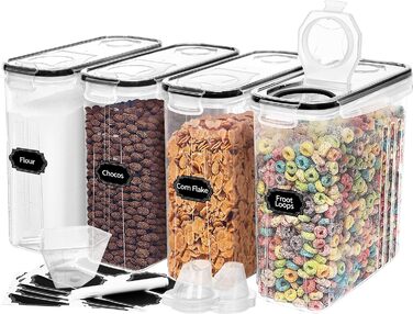 Skroam 4L Storage Containers Set with 4, Cereal Dispenser & Airtight Freshness Containers, BPA-free Plastic Storage Containers, for Grains, Flour, Sugar