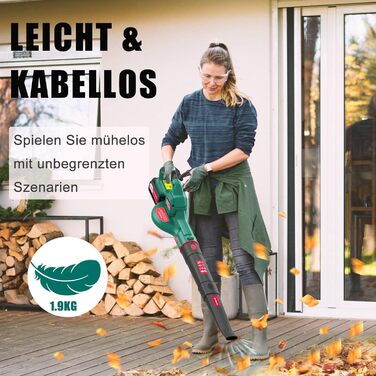 HYECHO Leaf Blower, 223 km/h Leaf Blower Battery 18V 4000mAh, with 3 inflation nozzles, Ergonomic, Operating weight 1.93Kg for cleaning leaves, removing dust