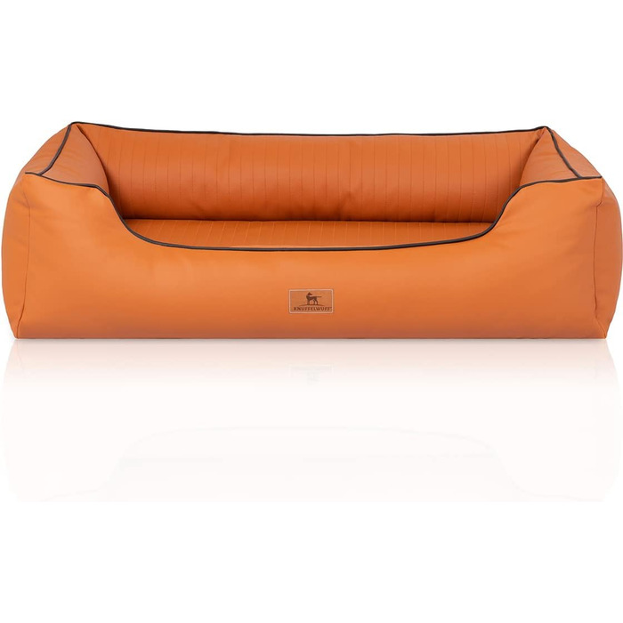 Ортопедичне собаче ліжко Knuffelwuff Lovelock M-L з штучної шкіри, 85 x 63 см, Rusty. Знімний чохол, легко мити, для великих, середніх та маленьких собак. Розміри: 85 x 63 x 23 см