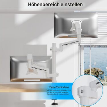 Кронштейн для монітора Fydeamer Dual, газліфт для двох екранів 17-35 дюймів, посилений настільний тримач з регулюванням висоти та нахилу, VESA, білий