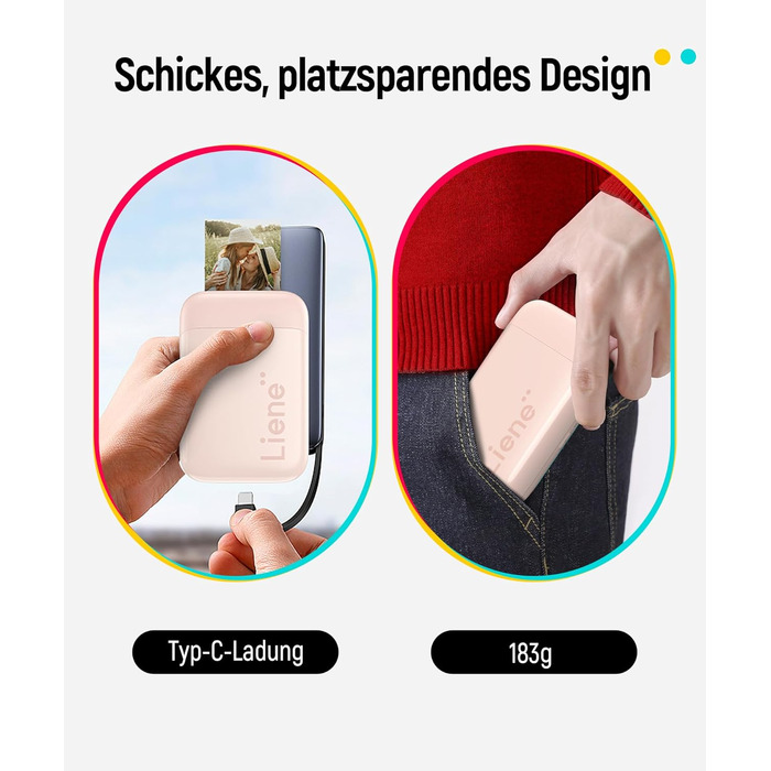 Liene Pearl K100: Портативний принтер для фотографій з 50 аркушами Zink паперу, Bluetooth 5.0, для iOS & Android, Mini, Рожевий
