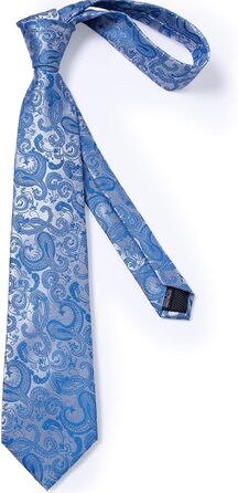 Краватка чоловіча DiBanGu шовкова блакитна з візерунком пейслі, комплект з кишеньковою хустинкою та запонками для весілля, універсальний розмір