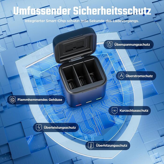 Зарядний пристрій для GoPro Hero 13 Black — 3-канальний зарядний пристрій з швидкою зарядкою, USB-C кабель. Сумісний з GoPro Hero 13 Black, оригінальний акумулятор (без акумулятора). Для Hero 13