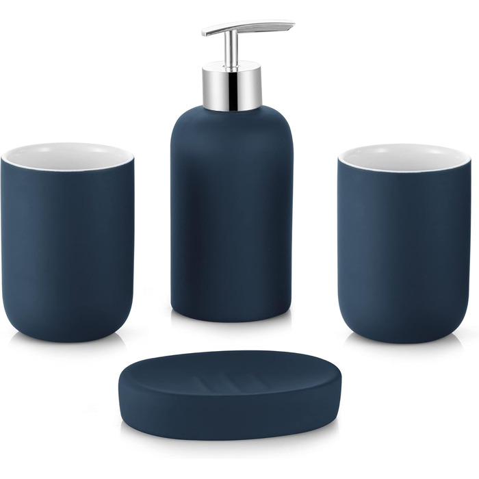 Набір аксесуарів для ванної кімнати DUFU, блакитний, 4 шт., кераміка. Включає мильницю, дозатор мила та 2 чашки.