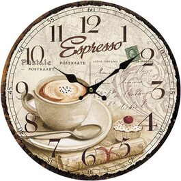 YOAI Wall Clock Kitchen Clock Vintage Shabby CHIC Antique Nostalgia Rustic Quartz Clock made of MDF with silent movement, 12 inch/30CM Ø (Coffee)