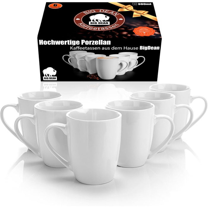 6 чашок для кави 300 мл з якісного порцеляну, білі - набір для розмальовування, в подарунковій коробці