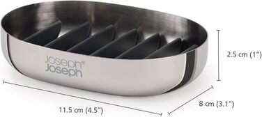 Joseph Joseph EasyStore - Luxury Quick Drain Soap Dish Holder made of Stainless Steel with Drip Tray - Steel