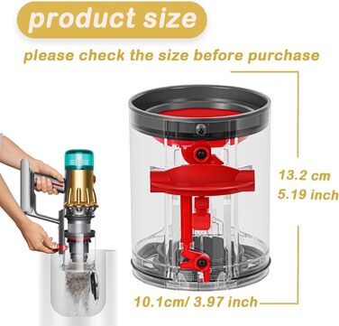 Dyson V10 & V12 Dust Bin Replacement - Large Capacity Container Accessory for Dyson V10 Absolute/Animal/Slim (Part No. 969509-01)