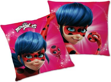 Декоративна подушка Miraculous Леді Баг 40x40 см для дітей, авто, дивану, реверсивна, з героями Марінетт, Адріан, Кет Нуар, Париж, до постільної білизни