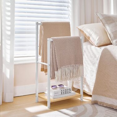 HOOBRO Тримач для рушників, стійка для рушників, мотузка для сушіння, 2 перекладини, для рушників, одягу, ковдр, газет, економія місця, стабільна, білий та натуральний колір