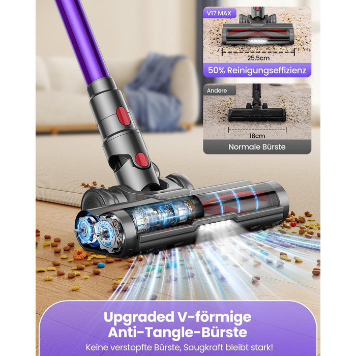 Акумуляторний пилосос SICBCGB 48000Pa/550W/70хв, 2.0L з HD-дисплеєм, антизаплутувальною щіткою, док-станцією, 11-шаровою фільтрацією для шерсті тварин та авто (фіолетовий)