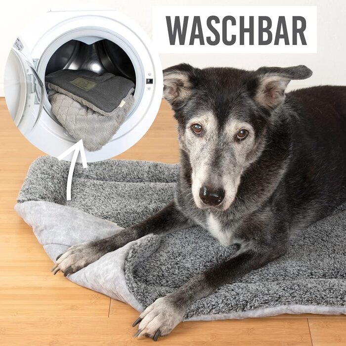 KaraLuna Dog Mat 80 x 55 cm for home & on the go | Washable | 3 sizes available | Dog blanket, dog cushion, padded dog blanket, fluffy (Large, Grey)