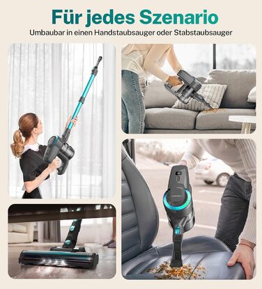 Бездротовий акумуляторний пилосос з потужністю 25000Pa, 175W, час роботи 50 хвилин. Бездротовий ручний пилосос з антизаплутувальною насадкою та функцією самостійного паркування. Підходить для килимів, твердих підлог, видалення шерсті тварин (зелено-сірий)