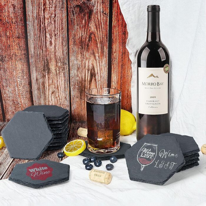 MAPRIAL 36-Piece Slate Coasters Bulk, 10.2 cm Hexagonal, Blank, Black Stone Coasters for Drinks, Natural, Handmade, Hexagon, Stone for Laser Engraving, Gifts, Engraving, Halloween