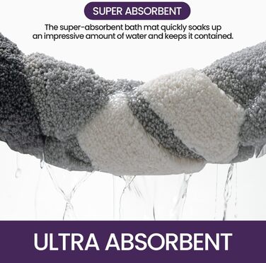 DEXI Non-Slip Bathroom Rug - Absorbent Bath Mat 60 x 110 cm - Washable, Soft & Grey