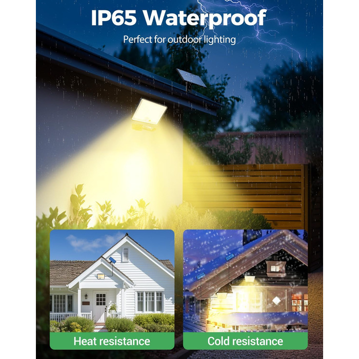 LOTMOS 2 Pack Solar Lights for Outdoor with Motion Sensor, 342 LED Outdoor Light Solar IP65 Waterproof Solar Spotlight 3 Modes with Remote Control, Solar Lamp Outdoor for Garden Garage Exterior (Warm White, 4 Pack)