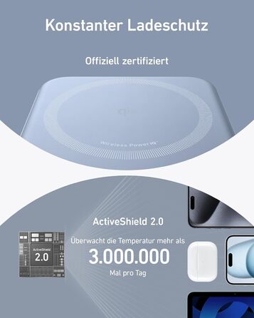 Powerbank Anker MagGo: 10000mAh, Qi2, 15W, MagSafe, USB-C, з дисплеєм та підставкою (Синій)