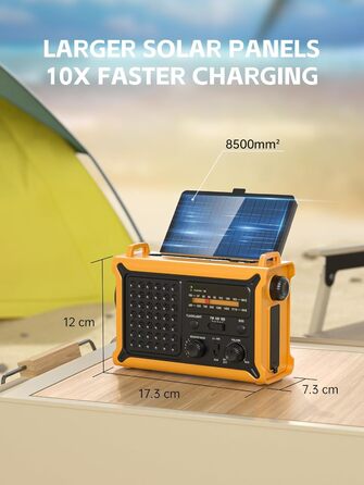 Радіоприймач MINORZ 12000mAh з ручкою, портативне радіо для надзвичайних ситуацій з великою сонячною панеллю, HiFi звук, AM/FM радіоприймач, SOS, ліхтарик та лампа для читання, IPX6 водонепроникний, ідеально підходить для кемпінгу та надзвичайних ситуацій