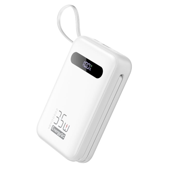 Powerbank 20000mAh з PD 35W, USB-C кабель, LED дисплеєм для iPhone, iPad, Samsung Galaxy та Huawei