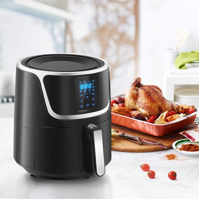 Фритюрниця VECATECH Heißluft XXL 5.5л з цифровим сенсорним екраном, 8 програмами та 1800W - безмасляна фритюрниця для здорового харчування
