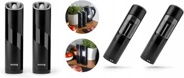 Набір для солі та перцю Gravity, 2 шт., LED-підсвічування, регулювання помелу, 85 мл, елегантний чорний колір