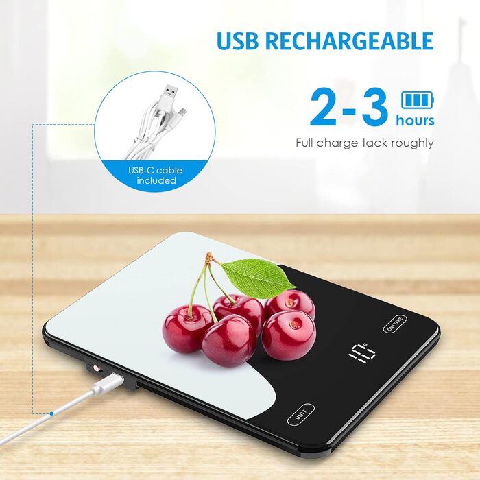 Brifit Kitchen Scale with App - 10kg/1g Digital Food Scale with Calorie Counter, LED Display, Tare Function, USB Rechargeable