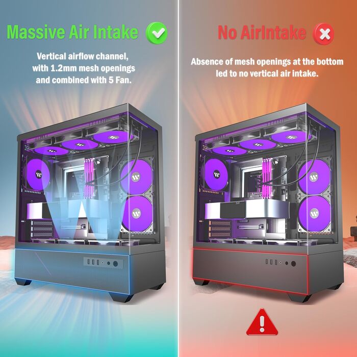 Корпус ПК KEDIERS G800-B50F з 5 вентиляторами PWM ARGB, Mid-Tower, чорний, з панеллю з загартованого скла