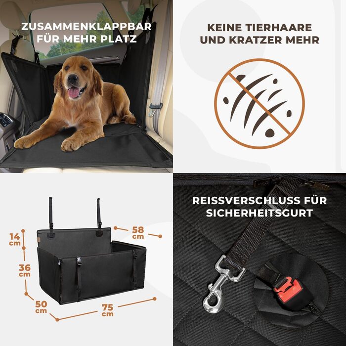 Wuglo Extra Stable Dog Car Seat - Reinforced Car Seat for Small & Medium Dogs with 4 Straps - Premium & Waterproof Dog Car Seat for Rear Seat - Black