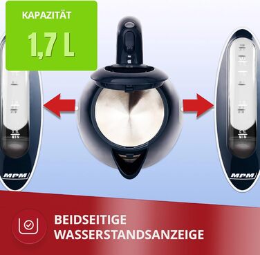 Електричний чайник MPM MCZ-85/G1, 1.7 л, без BPA, бездротовий, 360° обертання, антинакипний фільтр, автоматичне вимкнення, чорний, 2200W, графіт