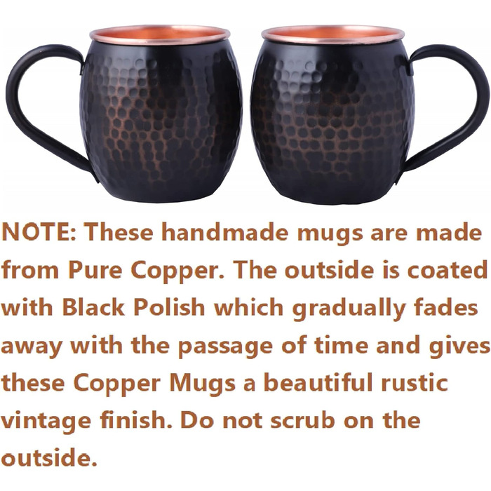 STAGLIFE Black Copper Mug Pure Copper Moscow Mule Mug 2-Piece Set for Men Moscow Mule Mug Copper Mug Moscow Mule Set Copper Mug Copper Cup Moscow Mule Mug Set