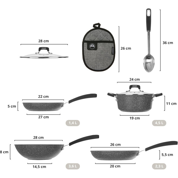 Набір посуду Kasanova New Petra: каструлі та сковороди з антипригарним покриттям для індукційних плит та духовки (8 предметів)