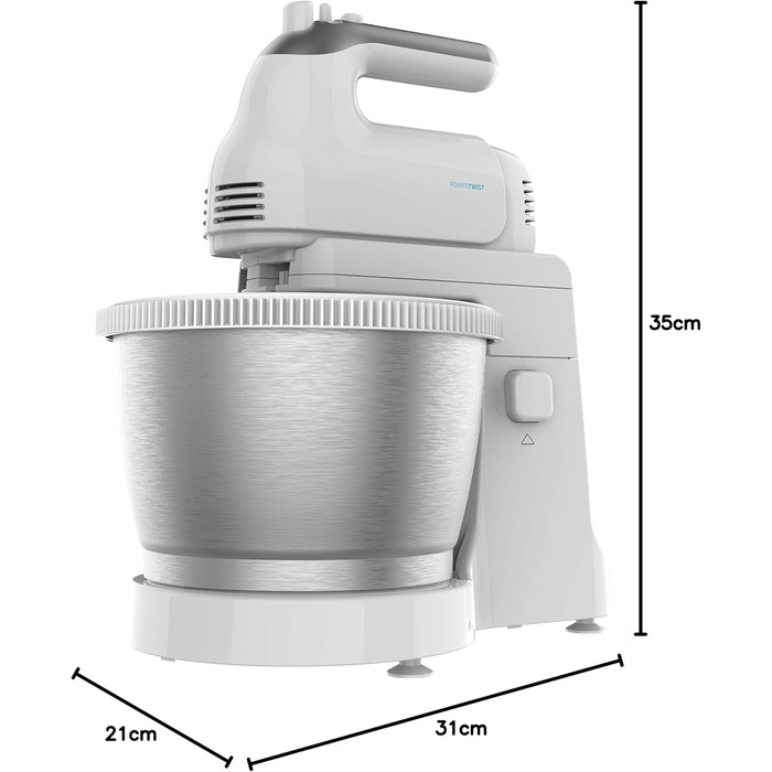 Міксер Cecotec PowerTwist 500 Full Steel: 500 Вт, 5 швидкостей + турбо, 3 насадки (міксер, гак, віночок), чаша 3.5л, сталь