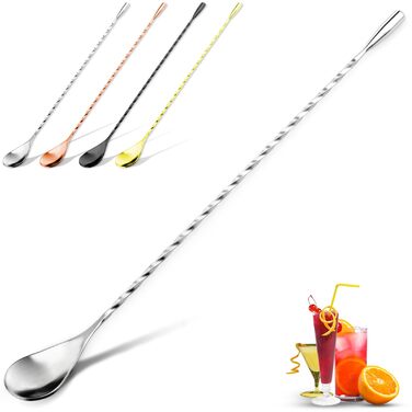 Тренажер для коктейлів YUNAI з нержавіючої сталі, 30 см, довга ручка, спіральний дизайн, для шейкерів, барний ложка (сріблястий)