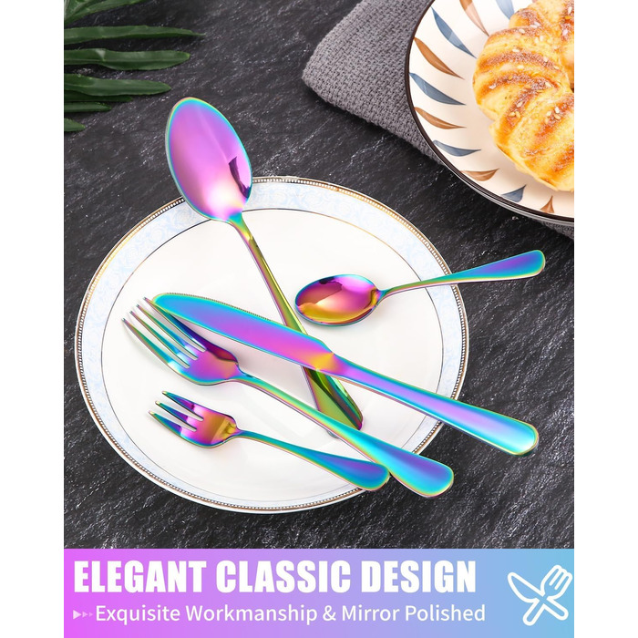 Набір столових приборів на 12 осіб, 60 предметів, чорний, з нержавіючої сталі, з високим блиском, придатний для миття в посудомийній машині, елегантний, з ножем, виделкою, ложкою, для дому, вечірки, ресторану