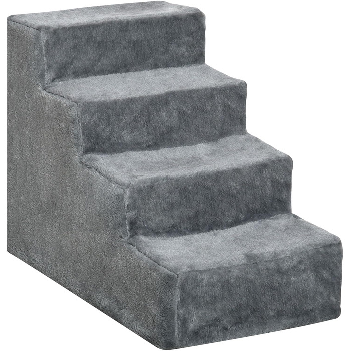 PawHut 4-Step Dog Stairs, 35cm Cat Stairs for Bed and Sofa, Pet Stairs for Dogs and Cats up to 5 kg, Plush Appearance (60L x 35W x 44H cm, Light Grey)