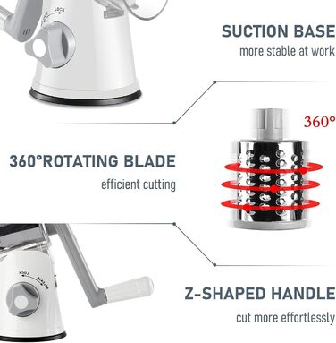 Трока для тертя KEOUKE з ручкою: тертка для овочів, сиру, горіхів, шоколаду - 3 змінні леза для кухні