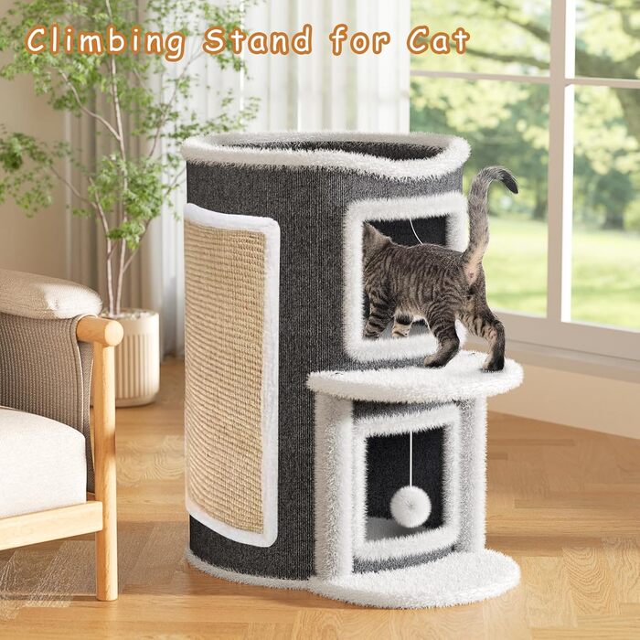 Двоярусна котяча хатинка-тонечка з когтеточкою, 60x40x40 см, 40x40x60 см. Клітка-будинок для котів з платформою та іграшкою