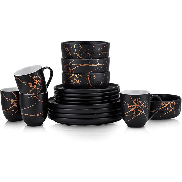 Набір посуду Stone Lain Tafelservice з порцеляни, 16 предметів (4 персони), чорний/золотий