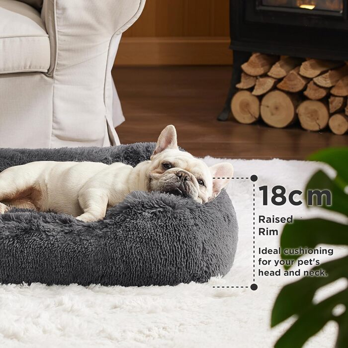 BEDSURE Fluffy Dog Bed for Medium Dogs - 76x61x18cm Washable Dog Bed for Medium Dogs, Square Cozy Bed with Soft Edge and Non-Slip Bottom, Gray
