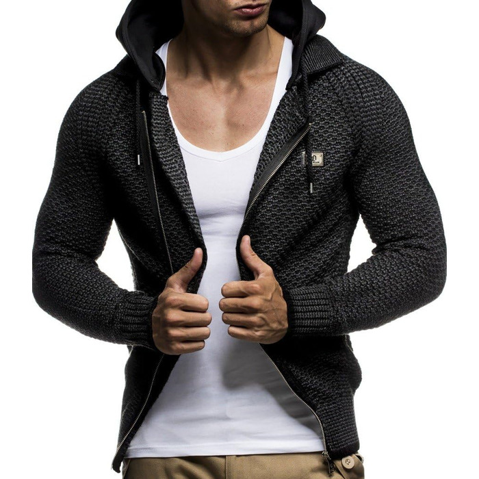 Чоловіча в'язана куртка Leif Nelson з відстібаною капюшоном та блискавкою - чоловіча кардиган з трикотажу для зими та літа (XXL, Чорний Антрацит)