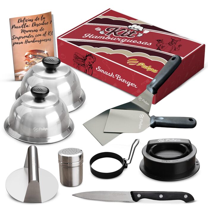 Набір для приготування Smash Burger: прес для бургерів, 2 форми для сиру, лопатка та шампури для гриля – ідеальний подарунок для чоловіків та любителів гриля (9 шт., чорний)