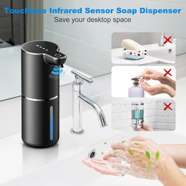 Автоматичний дозатор мила на батарейці з сенсором, USB-зарядка, 4 рівня регулювання, для кухні, ванної, школи. Підходить для рідкого та пінного мила. Білий колір.