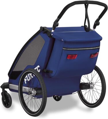 Fuxtec Fahrradanhänger Sportfux: Причіп для велосипеда на 2 місця, з багажником, відбивачами, ручкою-штовхачем, захистом від дощу та сонця, складний, фіолетовий FX-FA1 (блакитний)